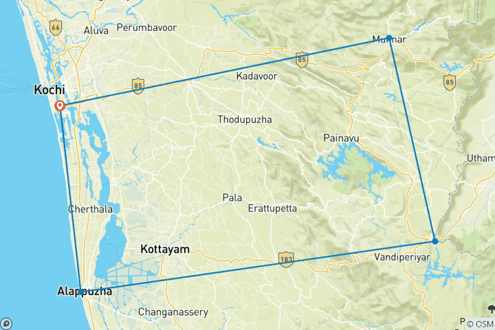 Carte du circuit Explorez le Kerala grâce à une thérapie ayurvédique relaxante