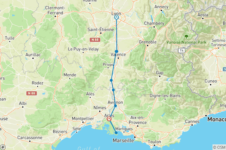 Carte du circuit Actif & découverte sur le Rhône (en direction du sud) 2025