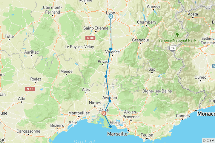 Carte du circuit Actif & Discovery sur le Rhône (vers le sud) 2026