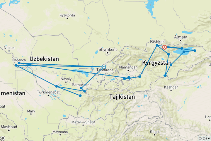 Carte du circuit Circuit textile et artistique en Ouzbékistan et au Kirghizstan