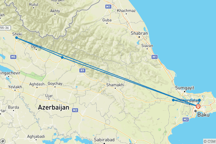 Map of 7 Days Best Azerbaijan Family Tour, Daily Start & Private Car