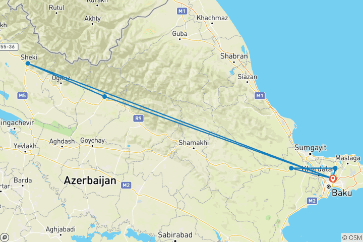 Carte du circuit Circuit personnalisé de 7 jours en famille dans le meilleur Azerbaïdjan, départ quotidien et voiture privée