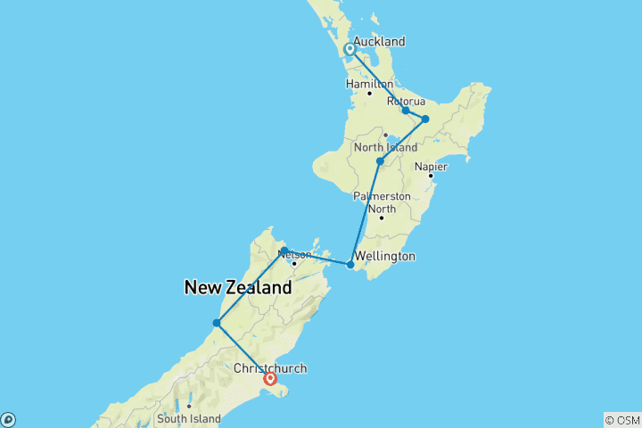 Carte du circuit Tournée nationale sélective de 12 jours "Kereru