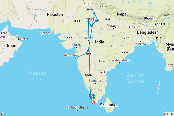 Kaart van Erfgoedreizen India