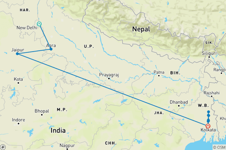 Kaart van Erfgoed van India & de Ganges