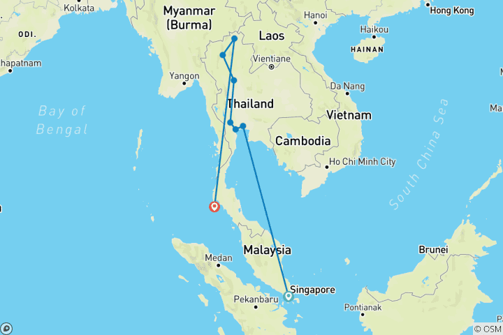 Carte du circuit L'enchantement de la Thaïlande avec Singapour et Phuket