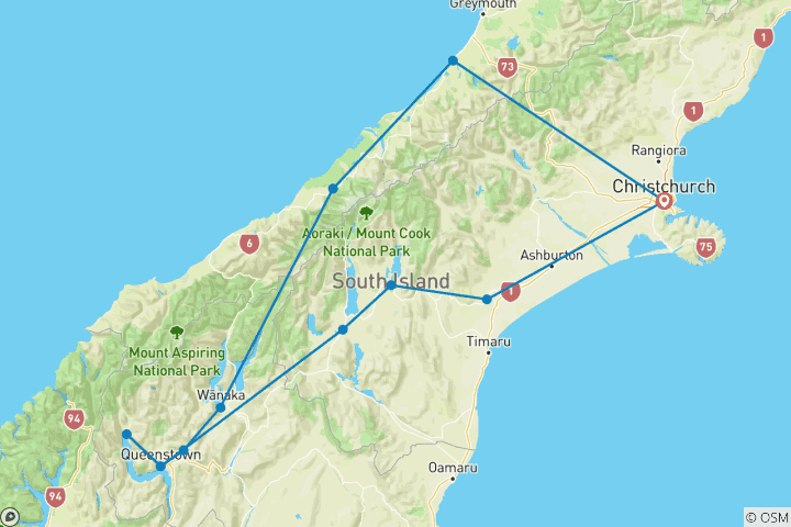 Carte du circuit Active New Zealand Reunion 35 to 45 (Réservé aux anciens voyageurs Contiki, Réunion)