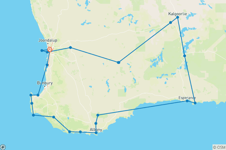 Carte du circuit Le Sud-Ouest sauvage de l'Australie - 14 jours d'action, de nature et de découverte