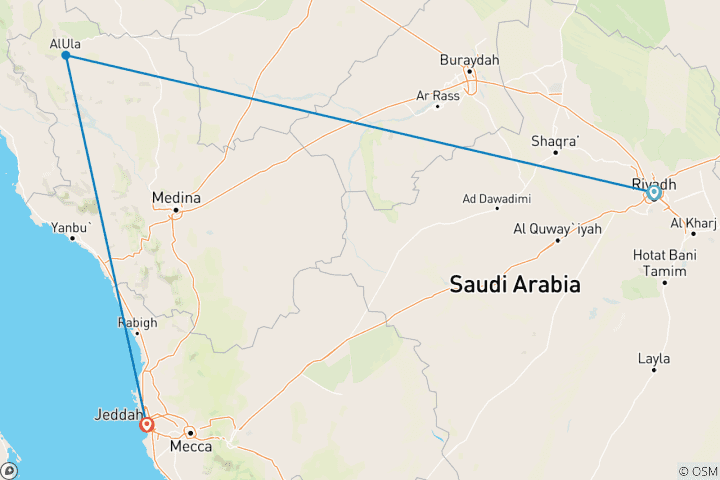 Kaart van Bucketlist Saoedi-Arabië: Geheimen van de woestijn, souks en skylines