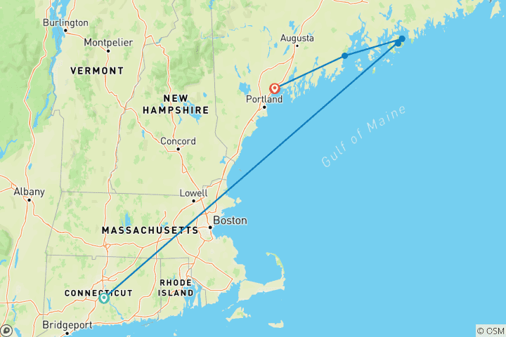 Carte du circuit Itinérance dans le Maine côtier avec Portland, Acadia et Penobscot Bay (de Portland, ME à Freeport, ME) (2026)