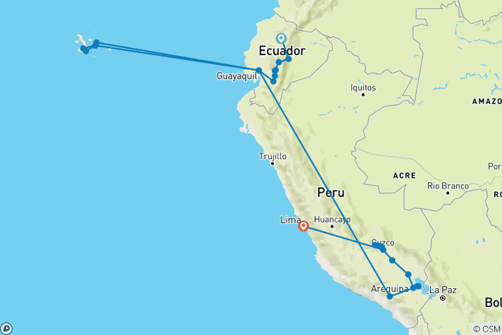 Map of Ecuador, Galapagos & Peru