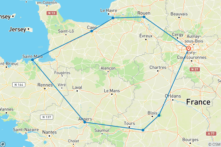 Carte du circuit Nord de la France Express - 6 jours