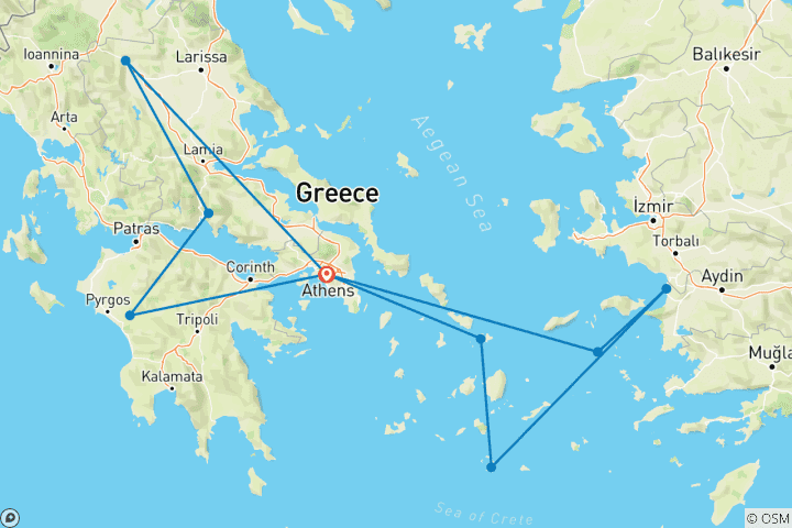 Carte du circuit D'Athènes aux Météores et à la Méditerranée - 10 jours