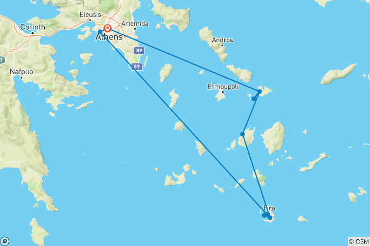 Mapa de Odisea por las Islas Griegas - 12 días
