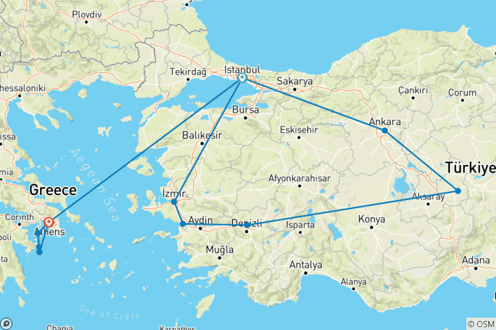 Kaart van Het beste van Turkije & Egeïsch Griekenland - 11 dagen