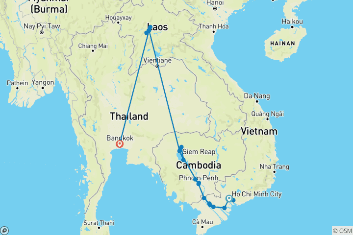 Carte du circuit Les merveilles de l'Indochine et du Mékong avec le chef cuisinier Chanthy Yen