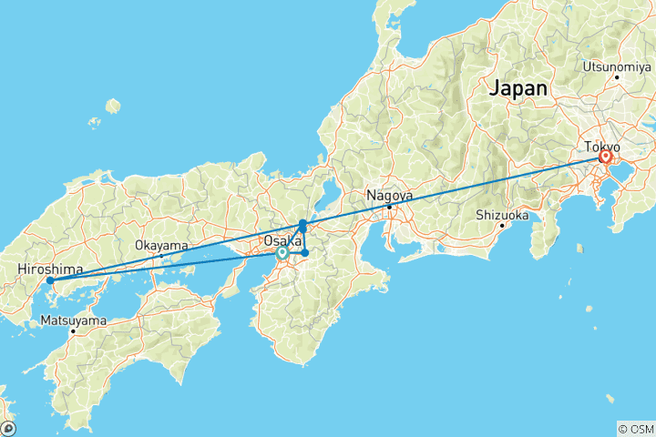 Map of 9 Days In Depth Cultural  Japan Small Group Tour (Osaka to Tokyo by rail)