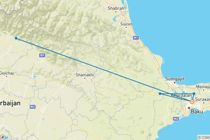 Carte du circuit Circuit personnalisé de 5 jours en Azerbaïdjan pour les familles, départ quotidien et voiture privée