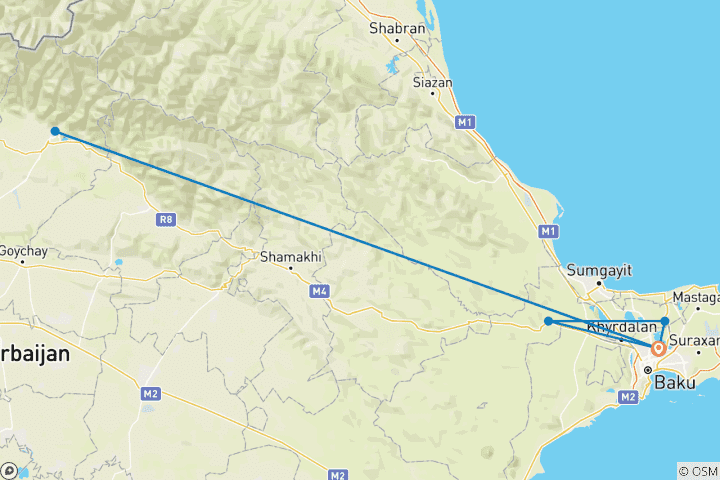 Carte du circuit Circuit personnalisé de 5 jours en Azerbaïdjan pour les familles, départ quotidien et voiture privée