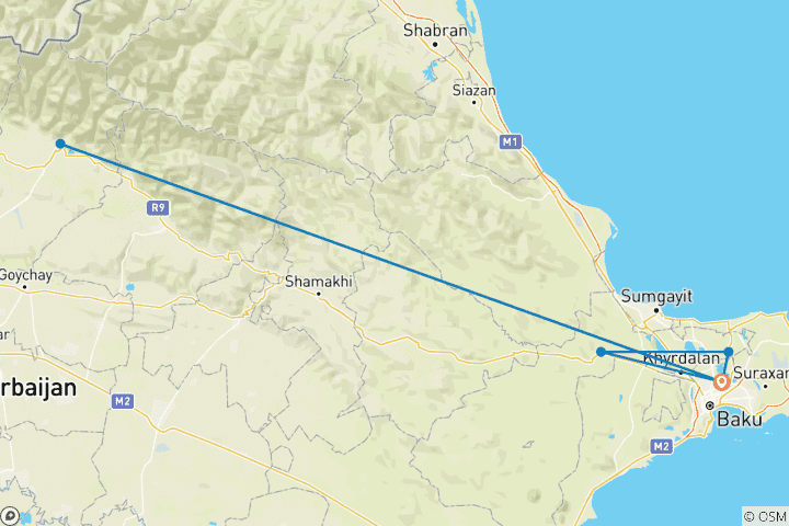 Map of Customized 5 Days Azerbaijan Family Tour, Daily Start & Private Car