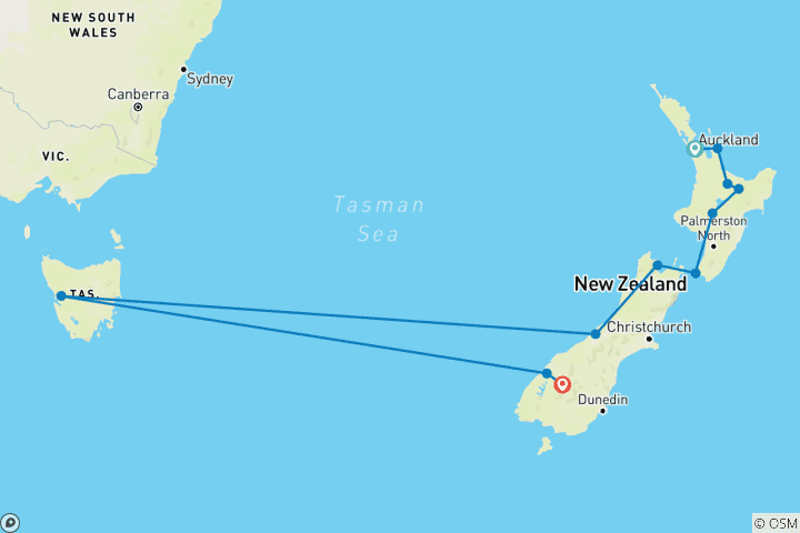 Carte du circuit Circuit national d'aventure "Kahu" de 18 jours