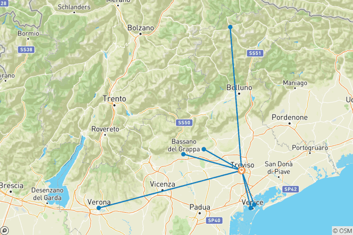 Map of Spotlight on Northern Italy featuring Venice, Verona & the Dolomites (2026)