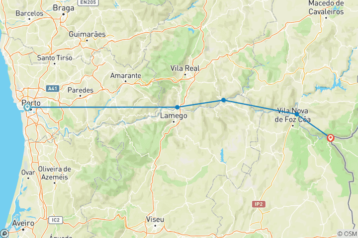 Map of DUERO VALLEY WITH MADRID I  Porto – Vega de Terrón-Madrid (6 days). MS Douro Cruiser