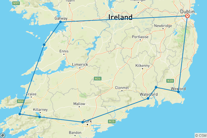 Carte du circuit Irish Spirit Self-Drive - 8 jours/7 nuits (10 destinations)