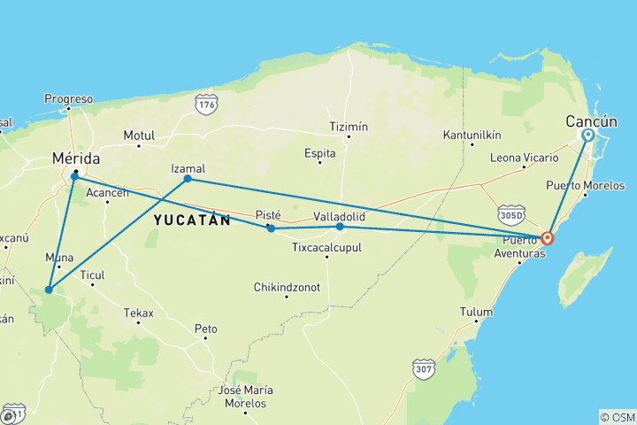Carte du circuit Mini-tour du Yucatan, guide francophone