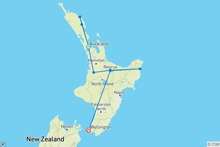 Carte du circuit Northern Explorer Auckland → Wellington (2026)