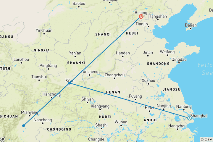 Map of China Calling: Walk the Wall & Hug the Pandas