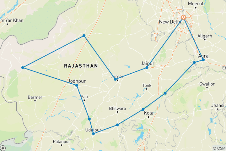 Kaart van Luxe Ranthambore Safari met Rajasthan