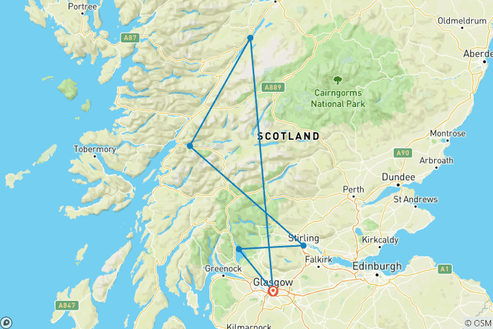 Map of Taste of Scotland - 4 Days (Small Group)