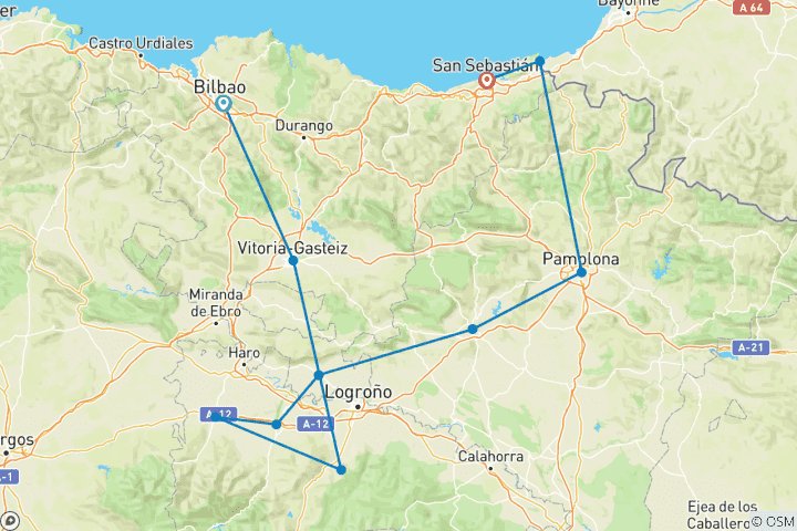 Carte du circuit Pays basque et La Rioja | Espagne | Circuit guidé à vélo | Départs programmés