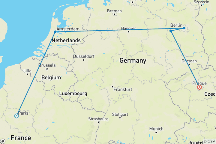 Carte du circuit L'Europe en train Paris - Prague