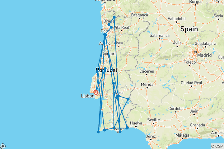 Carte du circuit Le Portugal dans l'assiette : un road trip plein de saveurs