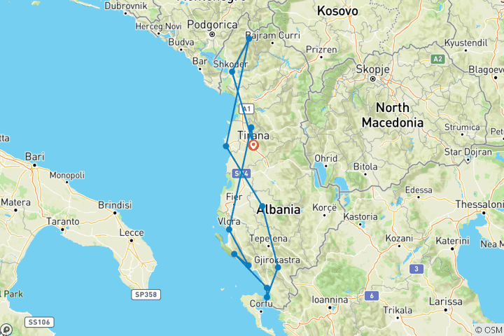 Carte du circuit Circuit de 5 jours du nord au sud de l'Albanie