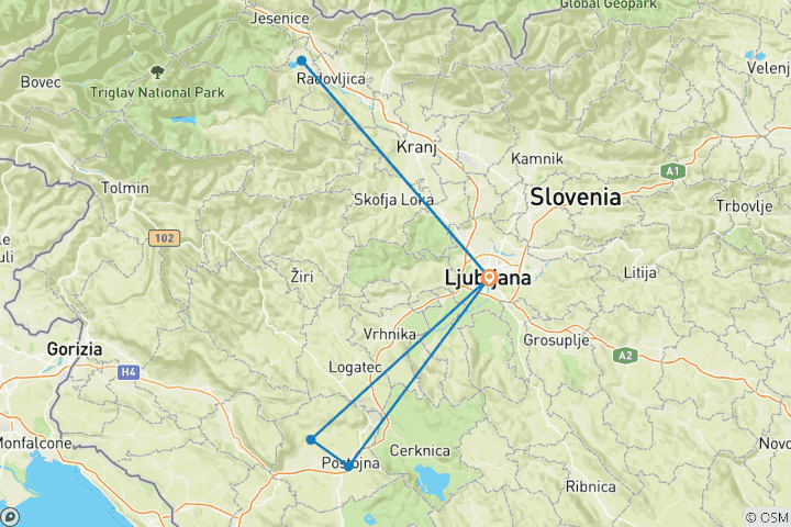 Map of 5 Day Ljubljana including Predjama Castle, Postojna Cave, Lake Bled & Ljubljana Castle