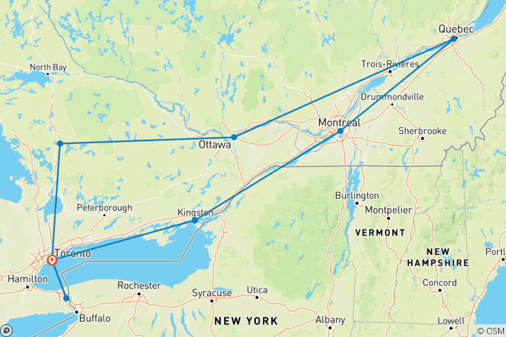Carte du circuit Découverte de l'Est du Canada : Une aventure en voiture