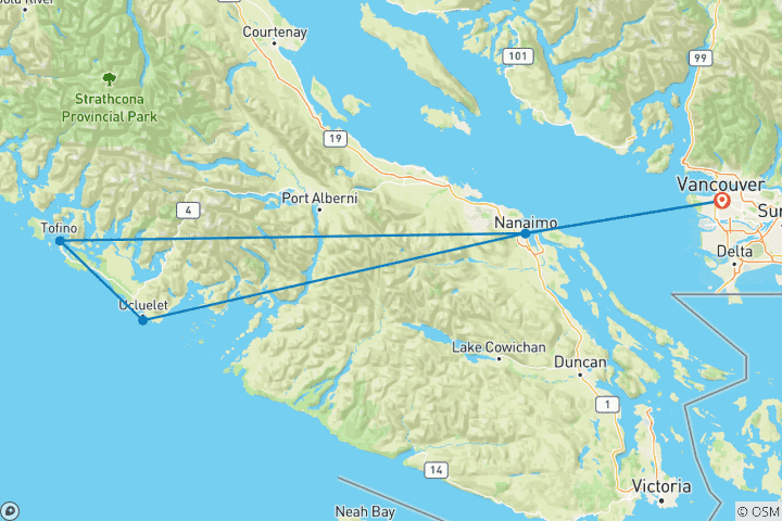 Carte du circuit Aventure de camping sur la plage de Tofino - 3 jours