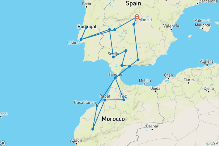 Map of Iberian Capitals, Andalucia & Morocco - 16 days