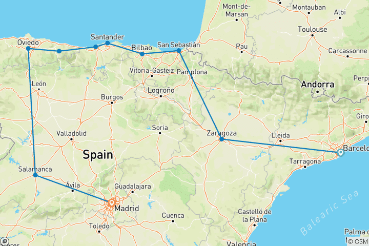 Carte du circuit Nord de l'Espagne classique - 4 jours