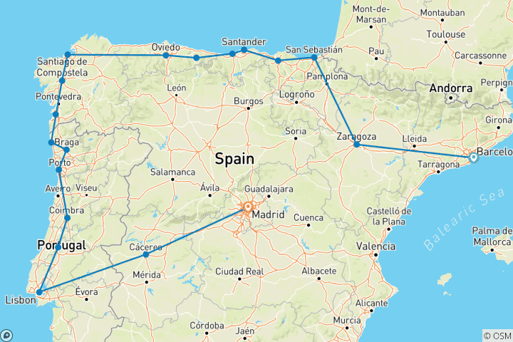 Karte von Gaudi in Galicien & Portugal - 12 Tage