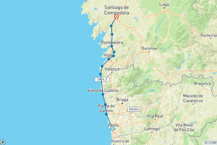 Carte du circuit Camino de Santiago de Porto - 14 jours