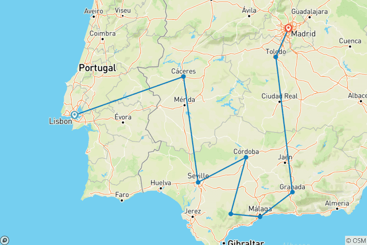 Carte du circuit Séville, Cordoue, Costa del Sol et Grenade - 6 jours
