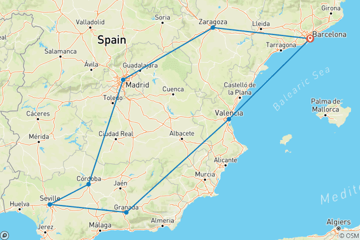Carte du circuit Barcelone, Andalousie et Valence - 6 jours