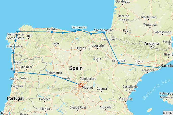 Carte du circuit Barcelone, Nord de l'Espagne et Porto - 8 jours