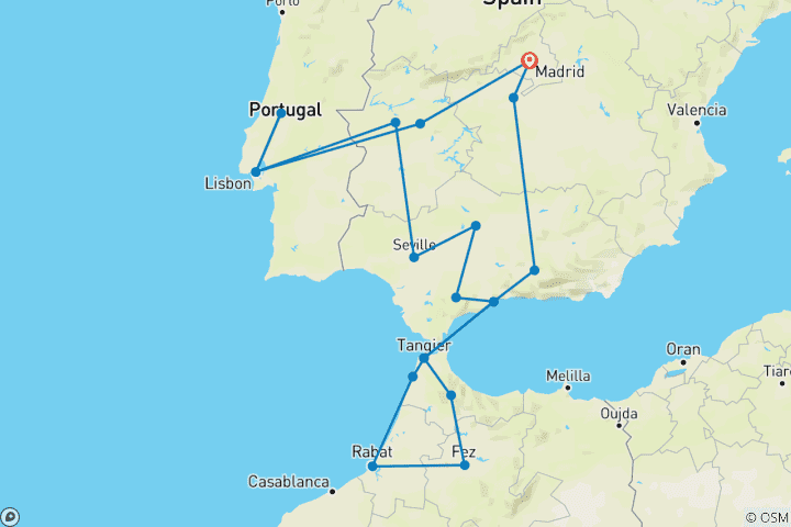 Carte du circuit Exploration de l'Andalousie, de Lisbonne et du Maroc - 13 jours
