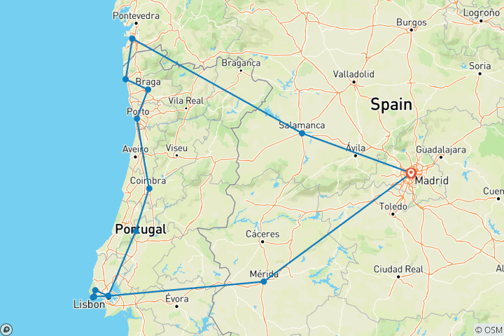 Carte du circuit Exploration de la Castille et du Portugal - 7 jours