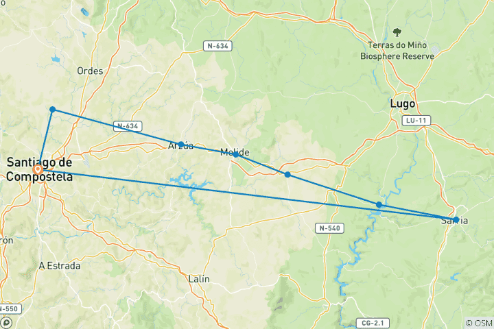 Carte du circuit Camino de Santiago Le Chemin Français - 8 jours
